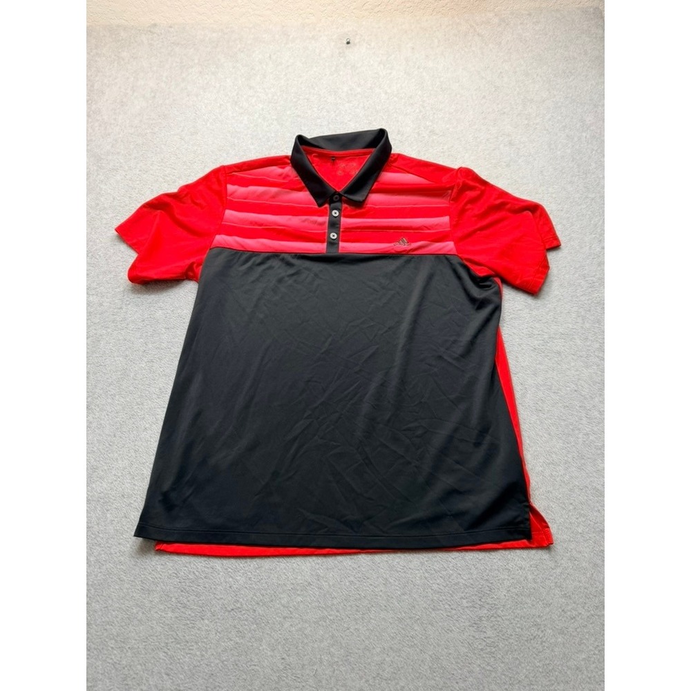 Adidas Golf Mens XL Red Black Striped Colorblock Short Sleeve Polo RN 88387